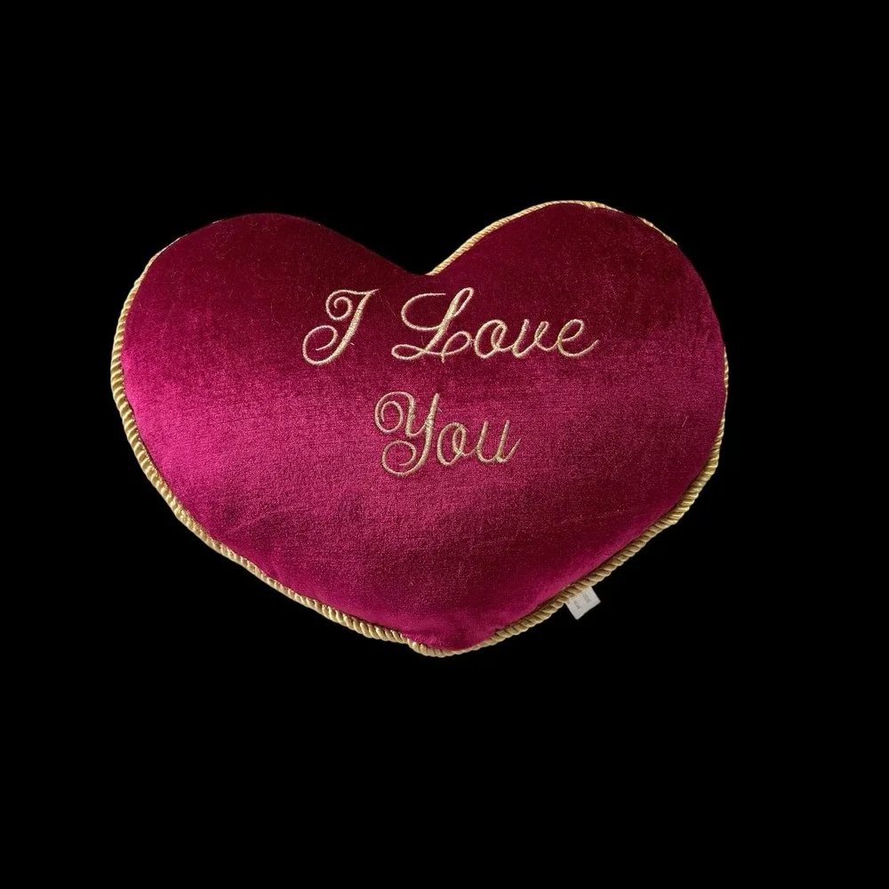 Vtg Carlton Cards Red Velvet W/gold Piping I Love You Heart Throw‎ Pillow Plush